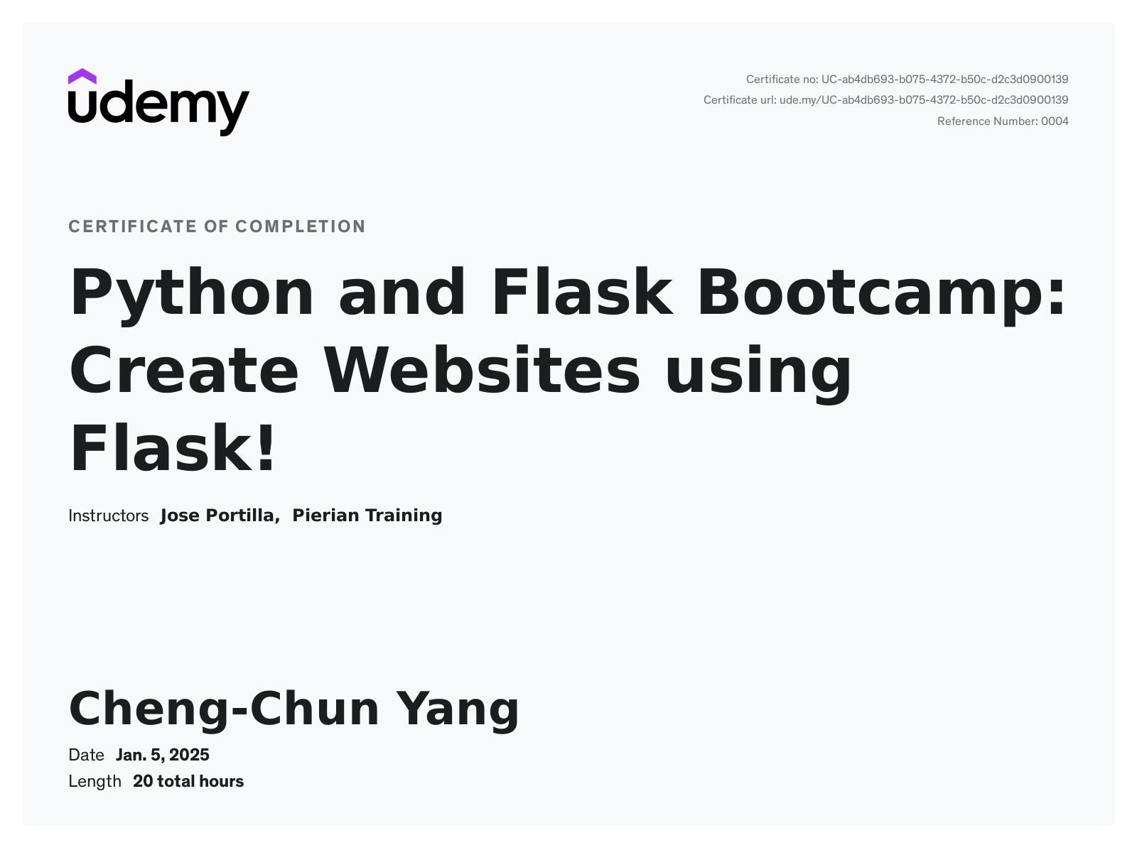 Udemy Flask Certificate